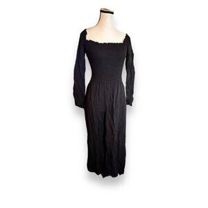 Women’s Small Hollister Black Smocked Long Sleeve Boat Neck Jumpsuit S 4 6